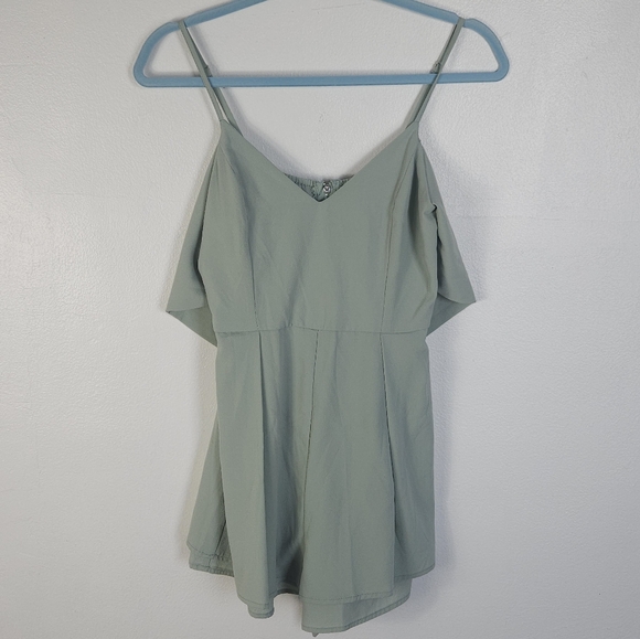 Blue Blush Pants - Sleeveless romper with tie accent in light sage green size small by Blue Blush